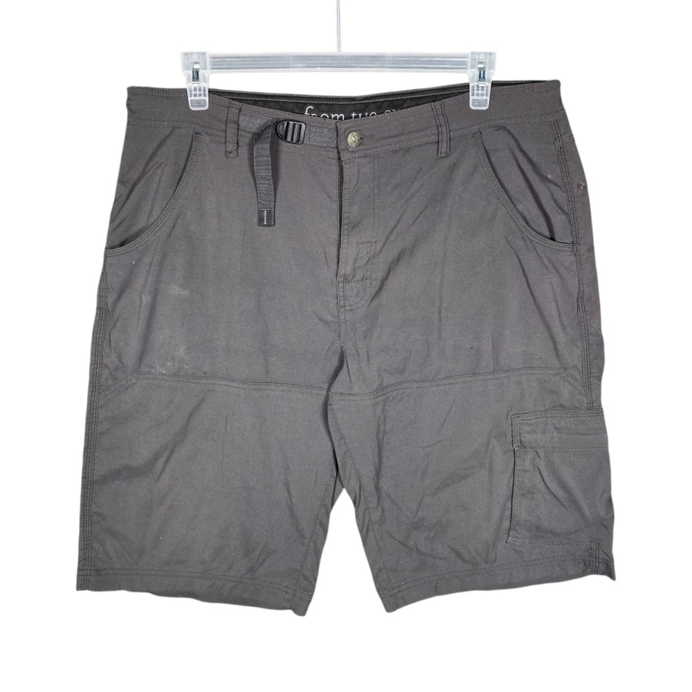 Prana Zion Shorts Mens XL 12'' Stretch Cargo Gray Outdoor Active Hiking Belted